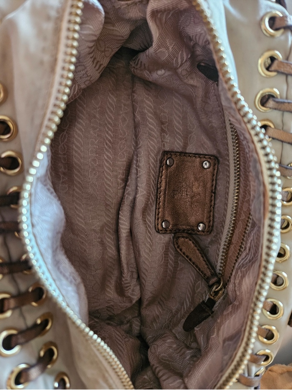 Prada Cream Mini Bag with Bronze Trim and Tassel - Picture 7 of 13